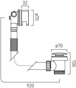 Technical image of Vado Omika 4 Hole Bath Shower Mixer Tap With Bath Filler Waste & Basin Tap.