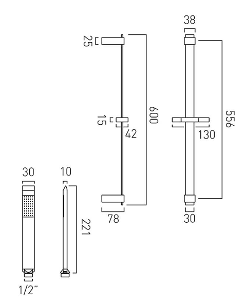 Technical image of Vado Omika Slide Rail Kit With Handset & Hose (Chrome).