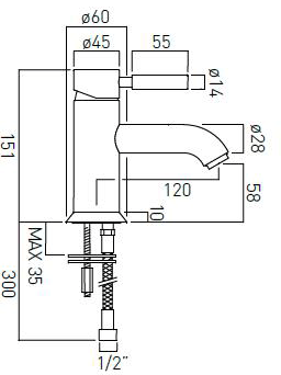 Technical image of Vado Origins Mono Basin Mixer Tap (Chrome Handle).