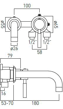 Technical image of Vado Origins Wall Mounted Basin Mixer Tap (Chrome).