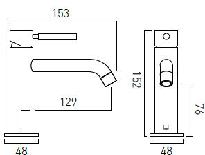 Technical image of Vado Origins Slimline Mono Basin Mixer Tap (Chrome Handle).