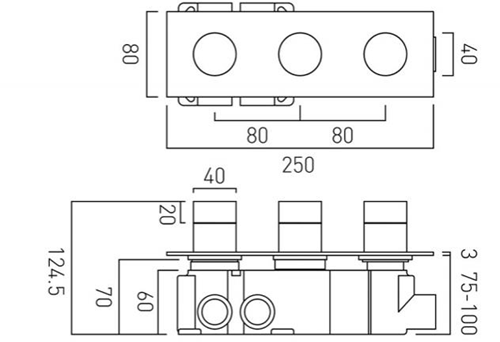 Technical image of Vado Omika Thermostatic Shower Valve With 2 Outlets (Chrome).