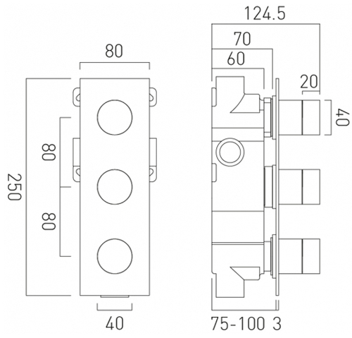 Technical image of Vado Omika Thermostatic Shower Valve With 2 Outlets (Chrome).
