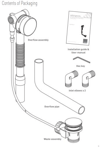 Technical image of Vado Zoo 4 Hole Bath Shower Mixer Tap With Kit & Bath Filler Waste (Chrome).