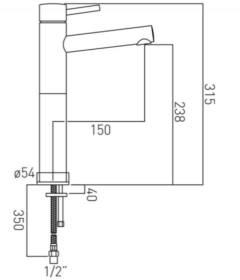 Technical image of Vado Zoo Extended Mono Basin Mixer Tap (Chrome). Z00-100EF/SB-C/P