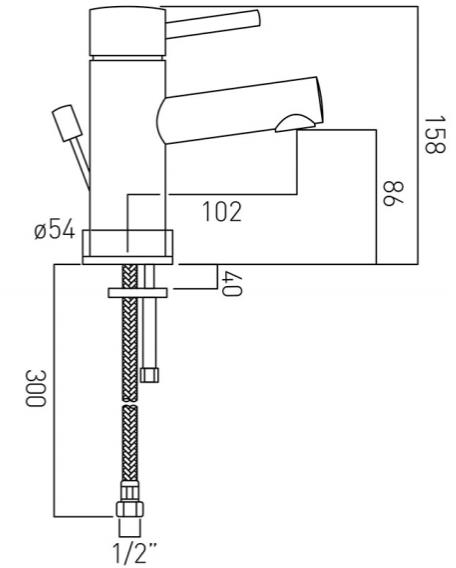 Technical image of Vado Zoo Mono Basin Mixer Tap With Pop Up Waste (Chrome). ZOO-100F-C/P