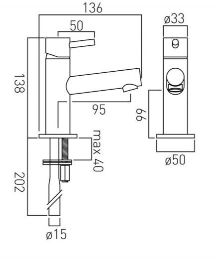 Technical image of Vado Zoo Mini Mono Basin Mixer Tap (Chrome).
