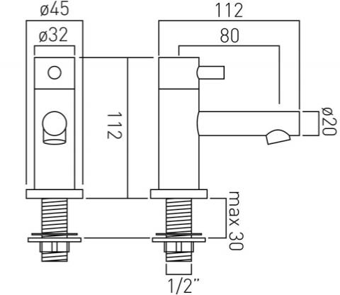 Technical image of Vado Zoo Pillar Basin Taps (Chrome).