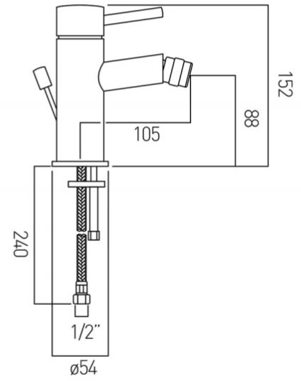 Technical image of Vado Zoo Mono Bidet Mixer Tap With Pop Up Waste (Chrome).