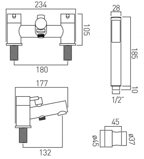 Technical image of Vado Zoo Bath Shower Mixer Tap With Kit (Chrome).