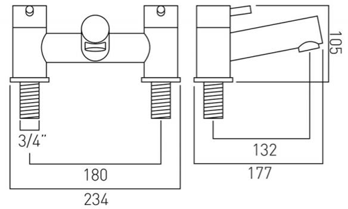 Technical image of Vado Zoo Bath Filler Tap (Chrome).