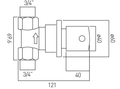 Technical image of Vado Zoo Shower Stop Valve 3/4" (Chrome).