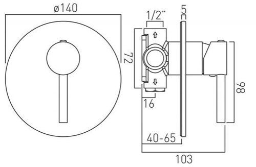 Technical image of Vado Zoo Manual Shower Valve With 1 Outlet (Chrome).