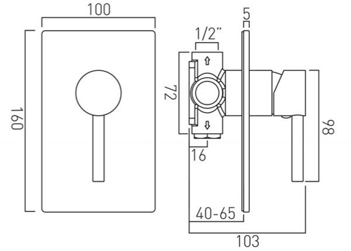 Technical image of Vado Zoo Manual Shower Valve With 1 Outlet (Chrome).