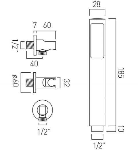 Technical image of Vado Mini Shower Kits Zoo Single Function Kit With Integrated Outlet.