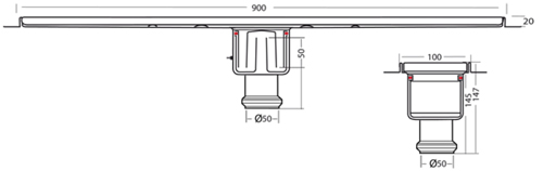 Technical image of VDB Channel Drains Standard Shower Channel 900x100mm (Perf).